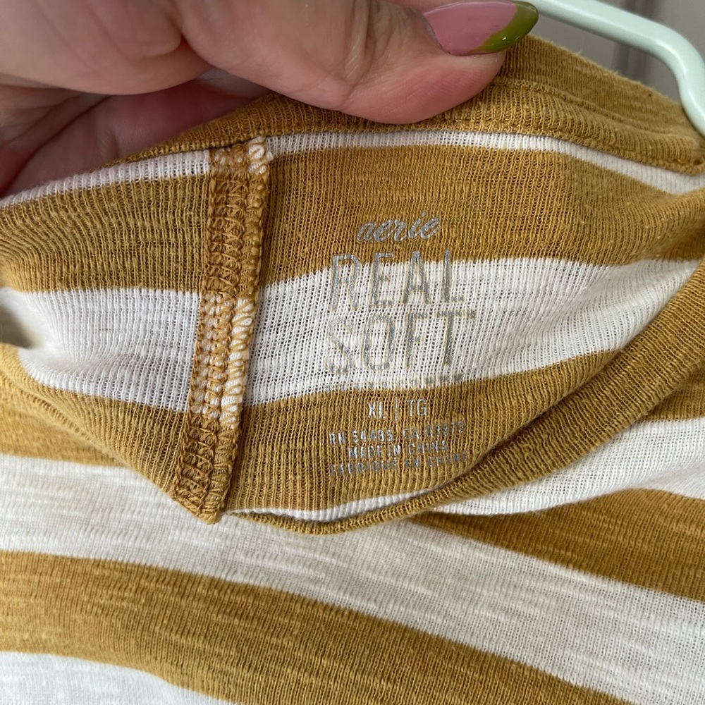 Aerie Real Soft Striped Mustard Top
